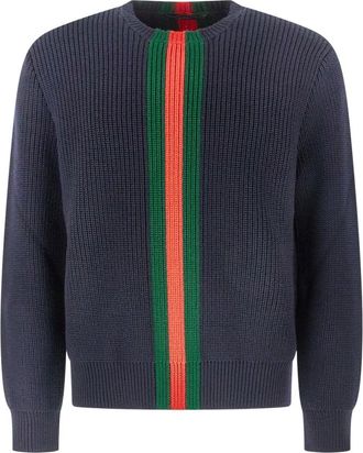 Gucci Jersey de punto acanalado con Web de Gucci - Knitwear - Hombre - Azul - M