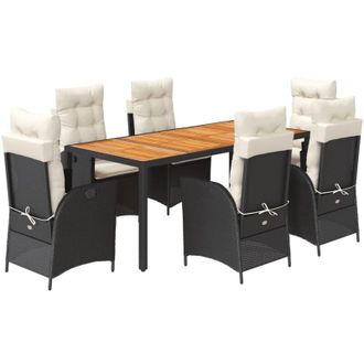 vidaXL Set De Comedor De Jard&iacute;n 7 Pzas Y Cojines Rat&aacute;n Sint&eacute;tico Negro Vidaxl