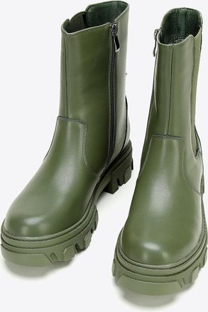 Wittchen Dames Leren Plateau Laarzen Groen Natuurlijk Leer