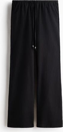 H&M Linen-blend Drawstring Trousers in Black at Nordstrom, Size Xx-Large