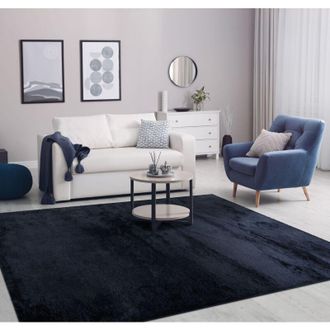 Paco Home Paco Home - Alfombra Moderna Para Sal&oacute;n A Pelo Corto Lavable Suave Uni Efecto Piel Antideslizante 300x400 Cm, Azul-marino