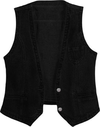 Generic Womens Waistcoats Cowboy Vest Sleeveless Denim Waistcoats Solid Color Lightweight Jean Jacket Gilets Spring Autumn Buttons Vests Open Front Shirt Gile