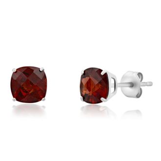 MAX + STONE Sterling Silver Cushion-Cut Checkerboard Gemstone Stud Earrings (8MM)