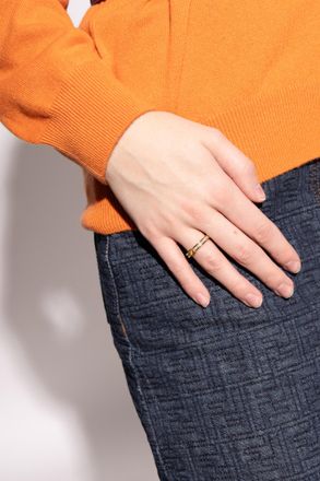 Fendi Ring With Shimmering Crystals, Womens, Gold