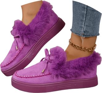 Generic Loafers Ankle Boots for Women Uk Winter Comfy Fur Lined Warm Snow Boots Moccasins Fleece Lined Slipper Slip on Loafer Plush Shoes Anti Slip Flat Walki