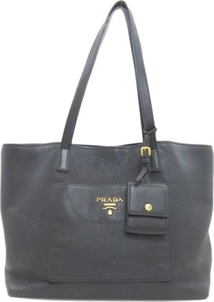 Prada Black Leather Pouch Tote Bag (Pre-Owned)