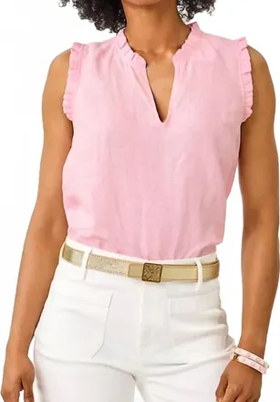 Lilly Pulitzer Kavalla Sleeveless Ruffle Top In Conch Shell Pink X Resort White
