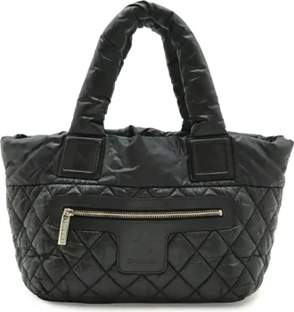 Chanel Black Nylon Leather Handbag Tote Bag (Pre-Owned)