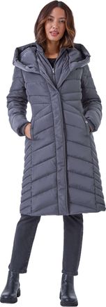 Roman Womens Hooded Quilted Coat - Charcoal - Size 20 UK