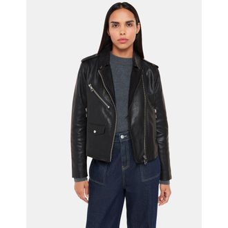 Whistles Agnes Pocket Leather Jacket in Black at Nordstrom, Size 12