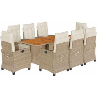 vidaXL Set Comedor De Jard&iacute;n 9 Pzas Con Cojines Rat&aacute;n Sint&eacute;tico Beige