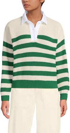 Lands End Drifter Rugby with Woven Collar Sweater in Vibrant Clover Stripe at Nordstrom, Size X-Large P