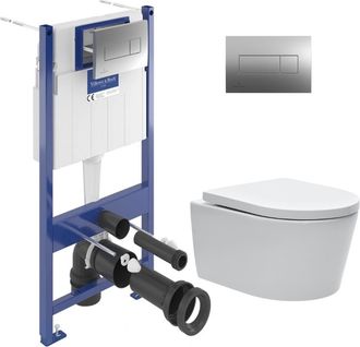 Villeroy & Boch Villeroy&boch - Pack Cisterna Empotrada + Inodoro Swiss Aqua Technologies Sin Brida Y Con Fijaciones Invisibles + Placa Cromada