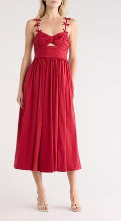 Cinq &agrave; Sept Agnes Bow Strap Pleated Fit & Flare Dress in Cherry Rose at Nordstrom Rack, Size 00