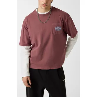 Guess Boxy Spirit Layered Look Graphic T-Shirt in Soft Berry Multi at Nordstrom, Size Xx-Large
