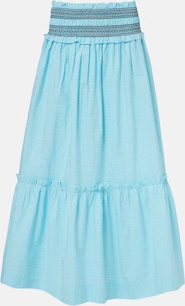 Ganni Embroidered gingham cotton poplin maxi skirt