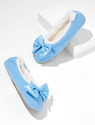 Talbots Lena Flannel Bow Slippers - Vista Blue - 7M Talbots