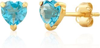 MAX + STONE 14K White or Yellow Gold 3 Prong Heart Shape Gemstone Stud Earrings