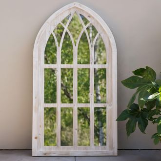 PRIMROSE Gothic Window Garden Mirror Illusion Arched White Wooden Glass 110cm