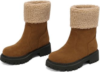 Generic Womens Winter Boots with A Warm Fleece Collar, Lined Ankle Boots in A Suede Look with A Non-Slip Tread Sole, Comfortable Snow Boots for Cold Days,Brow