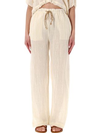 120% Lino Pantalone Crinkled Textured Light Trousers