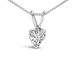 House of Brilliance 14K White Gold 3-Prong Set Heart Shaped Solitaire Lab Grown Diamond 18 Pendant Necklace