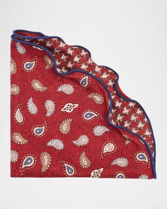 Edward Armah Mens Silk Reversible Houndstooth and Paisley Pocket Round