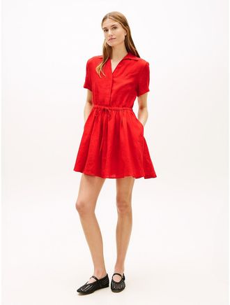 Tommy Hilfiger Womens Linen Mini Shirtdress - Orange - XL