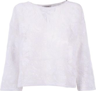 Kangra Cashmere Semi Sheer Sequined Embroidered Top