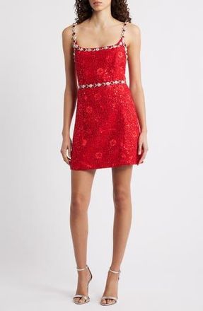 Elliatt Adeline Embellished Sequin Tweed Cocktail Minidress in Red at Nordstrom Rack, Size Xx-Large