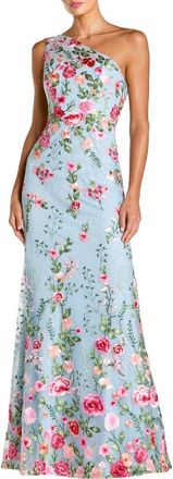 Mac Duggal Petite One Shoulder Lace Embroidered Gown in Powder Blue Multi at Nordstrom, Size 16