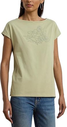 Lauren Ralph Lauren Petite Grieta Short Sleeve T-Shirt Womens Clothing Light Olive : PXS, Cotton