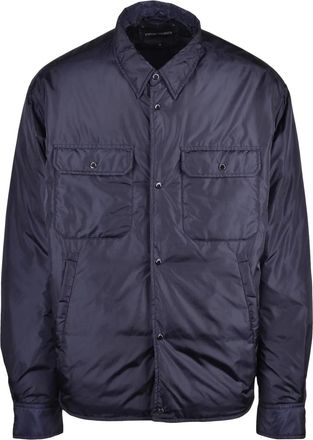 Emporio Armani Padded Blue Shirt Jacket with Snap Closure and Flap Pockets
