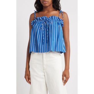 Topshop Stripe Cotton Top in Mid Blue at Nordstrom, Size 10 Us