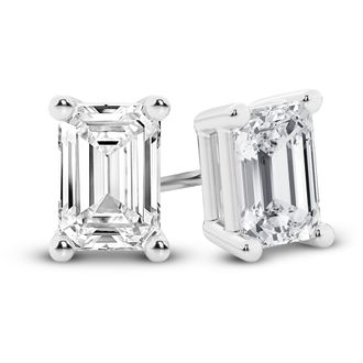 Grown Brilliance 14K White Gold IGI Certified 3 Carat Emerald Cut Lab Grown Diamond Stud Earrings for Women, VS Clarity, E-F Color
