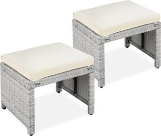 Best Choice Products Set of 2 Multipurpose Patio Wicker Ottomans w/ Removable Cushions, Steel Frame