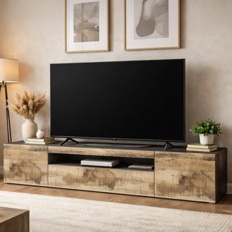 Dmora Dmora - Mueble Para Tv Para Sal&oacute;n, Made In Italy, Mueble Para Tv De Estilo Industrial Con 3 Puertas Y Estantes, Cm 200x40h37, Color Pizarra Y Arce, Co