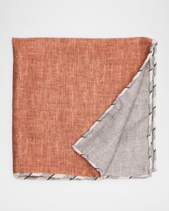 Brunello Cucinelli Mens Double-Face Stripe-Trim Silk Pocket Square