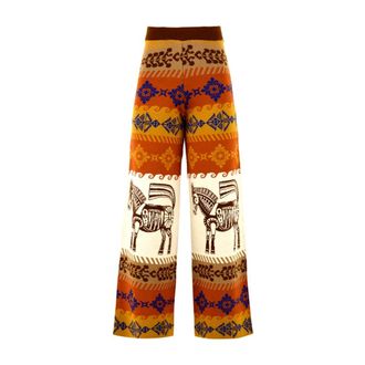 Akep Wijde Rechte Broek - Dames - Wijde Broeken - Veelkleurig - XS - Wol - Broeken