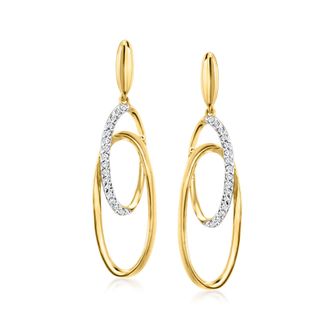 Ross-Simons Diamond Double-Oval Drop Earrings in 18kt Gold Over Sterling