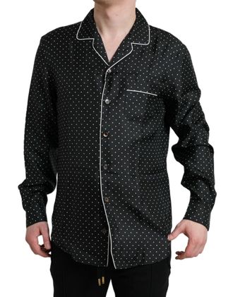 Dolce & Gabbana Mens Black Polka Dot Silk Long Sleeve Shirt