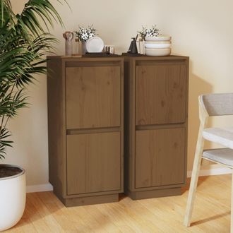vidaXL Vidaxl - Aparador 2 Uds Madera Maciza De Pino Marr&oacute;n Miel 31,5x34x75 Cm