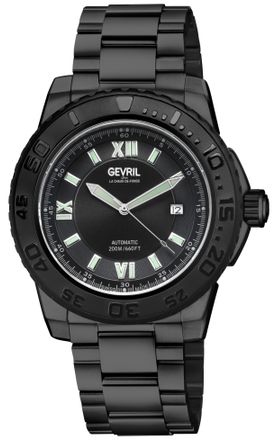 Gevril Group Mens Seacloud Swiss Automatic Movement SA100 Black Bezel, Dial, Stainless Steel Bracelet Watch - Silver - One Size