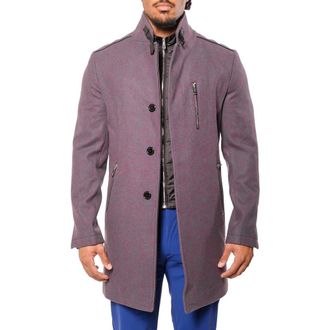 Maceoo Captainbordeaux Blue Wool Blend Car Coat with Quilted Bib at Nordstrom, Size 3