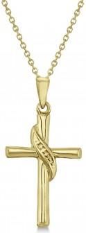Allurez Gold Cross Necklace for Men/Ladies 14K Yellow Gold Beveled Cross