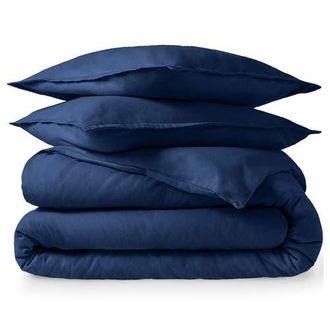 Bare Home 100% Cotton Flannel Duvet Cover & Sham Set in Dark Blue at Nordstrom, Size Queen