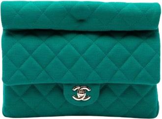 Chanel Pre-owned Quilted Jersey Clutch Bag - Dames - Vintage Schoudertas - Groen - ONE Size - Katoen - Vintage