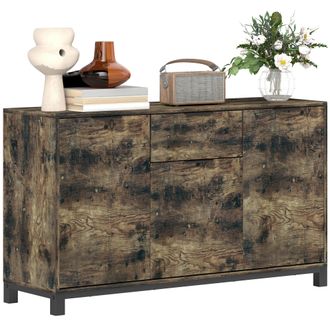 HOMCOM Sideboard - Industrial Storage Cabinet for Living Room - Rustic Brown | TJ Hughes
