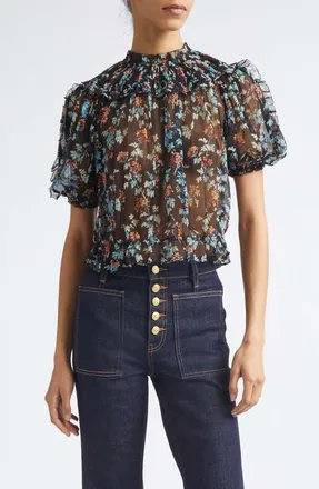 Ulla Johnson Solenne Puff Sleeve Silk Top in Nightshade at Nordstrom, Size 12