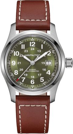 Hamilton Khaki Field Auto 42MM Green Dial Leather Strap Mens Watch H70605560